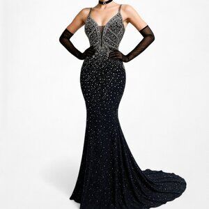 Vintage Purple Beaded Bodycon Maxi Prom Formal Cocktail Dress Size S